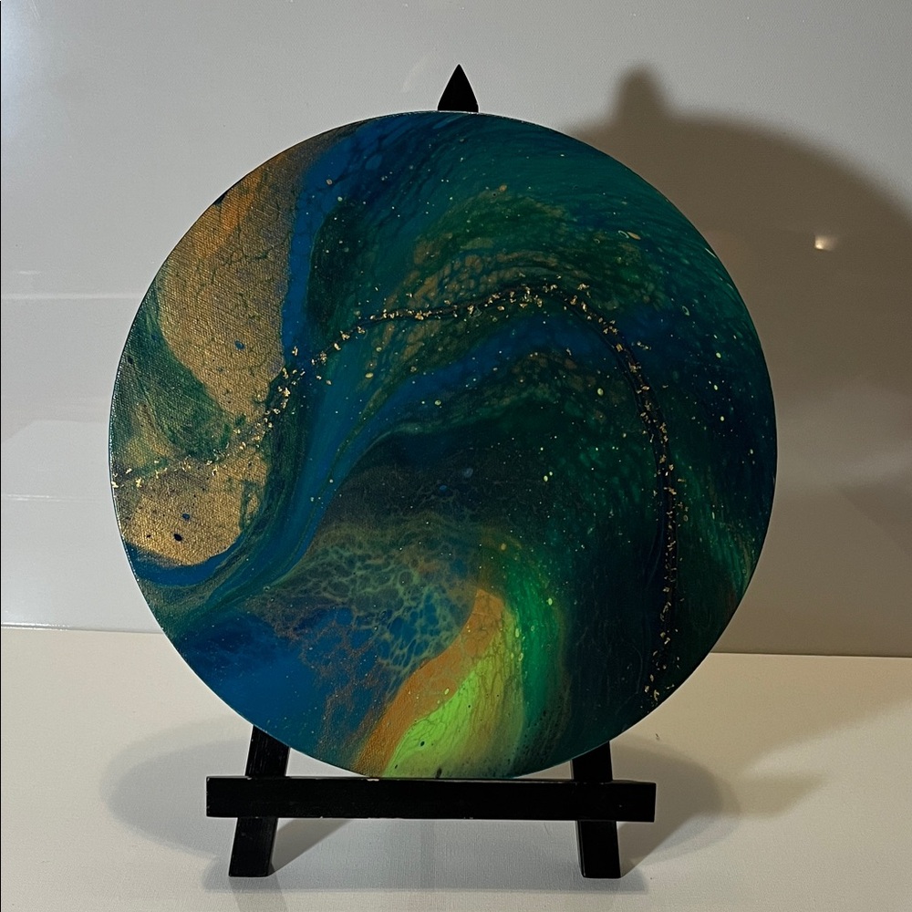 Abstract Blue and Gold Circular Art Piece